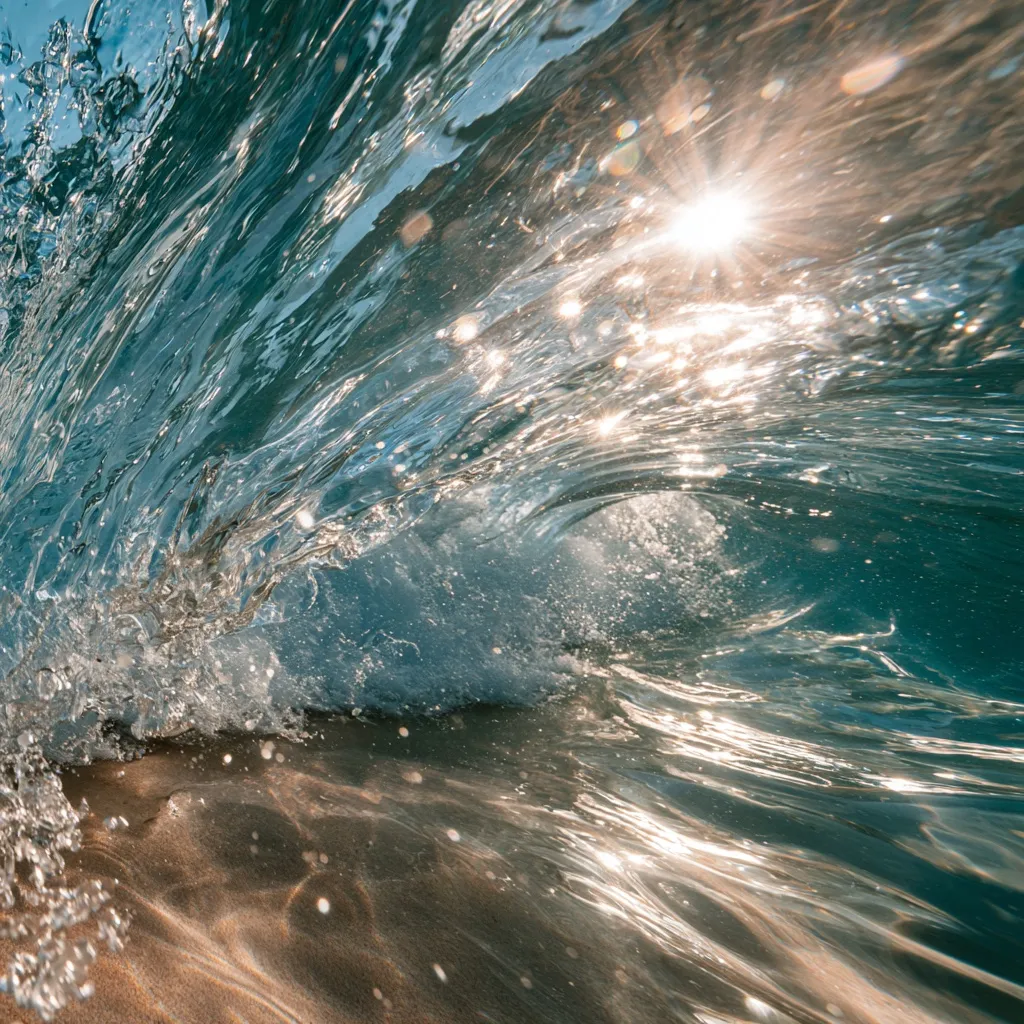 Sunlight through the inside of a breaking wave